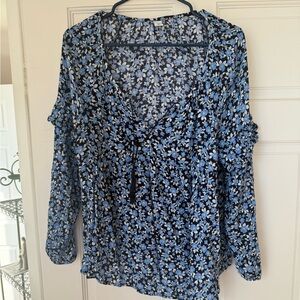 Blue floral ruffle to Cotton Long Sleeve Top L